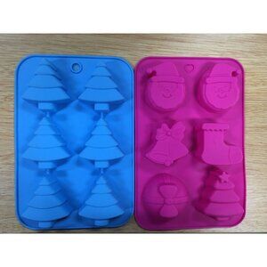 Set of 2 Silicone Christmas Soap Cake Bath Bomb Fizzes DIY Molds Moulds Xmas NEW
